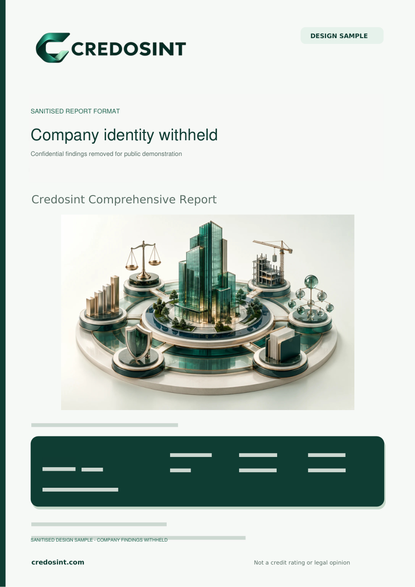 Protected Credosint sample report cover with company information obscured
